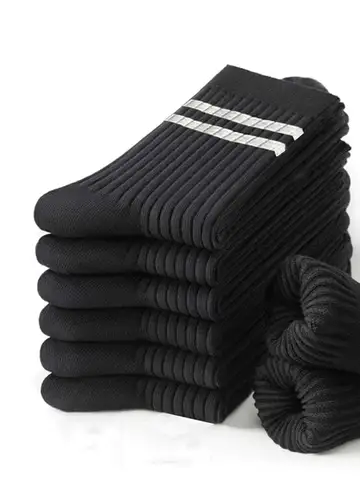 6 Pairs Men's Socks Spring Autumn Simple Casual Black White Striped Socks Breathable Mid Tube Sock High-quality Round Neck Socks