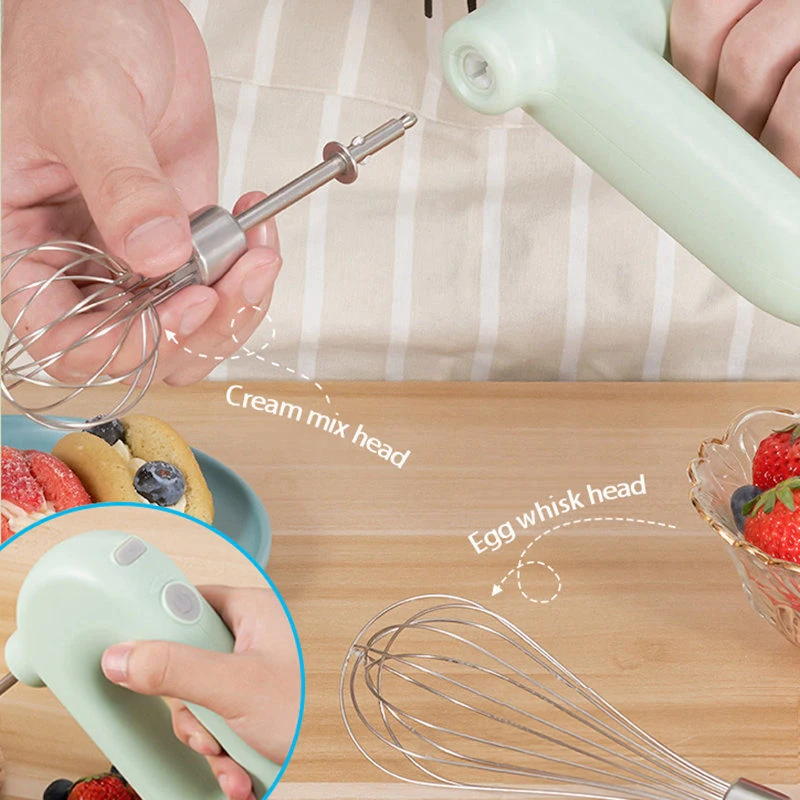 USB Electric Blender Wireless Portable Mixers with 2 Mixing Head Food Mixer Handheld Rechargeable Whisks Dough Stirrer Eggbeater