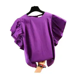 2024 fashion women summer cotton linen shirts ruffles short sleeve ladies tops office work wear elegant shirts roupa feminina