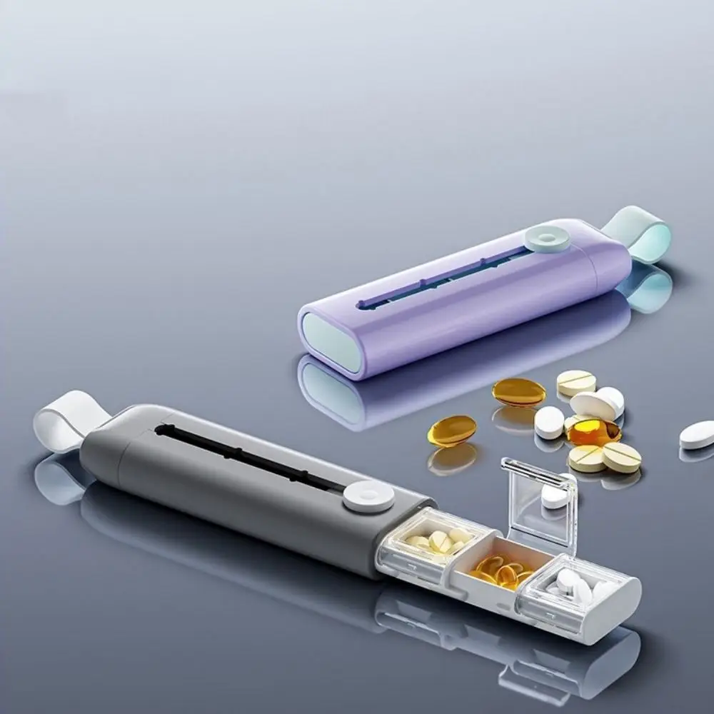 

Portable Plastic Divided Pill Box Push Pull Style with Lid Pill Storage Box 3 Grids Vitamin Storage Case Daily