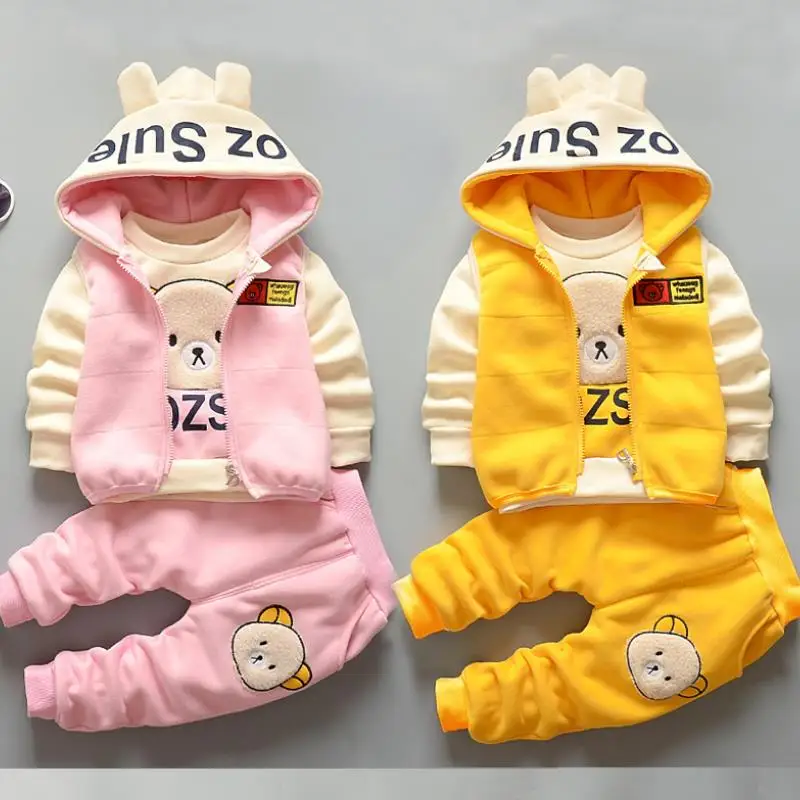 Baby Winter Clothing Suits Christmas Costume 2026 New Plush Warm Children Outerwear Pants 3PCS Fashion Boys Girls Kids Clothes