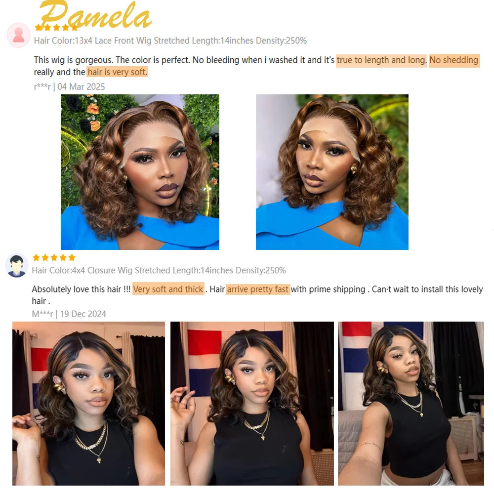 شعر مستعار أشقر بوب شعر بشري 100% فضفاض موجة عميقة قصيرة أومبير 4 27 بني ملون دانتيل أمامي بدون صمغ شعر بشري جاهز للارتداء