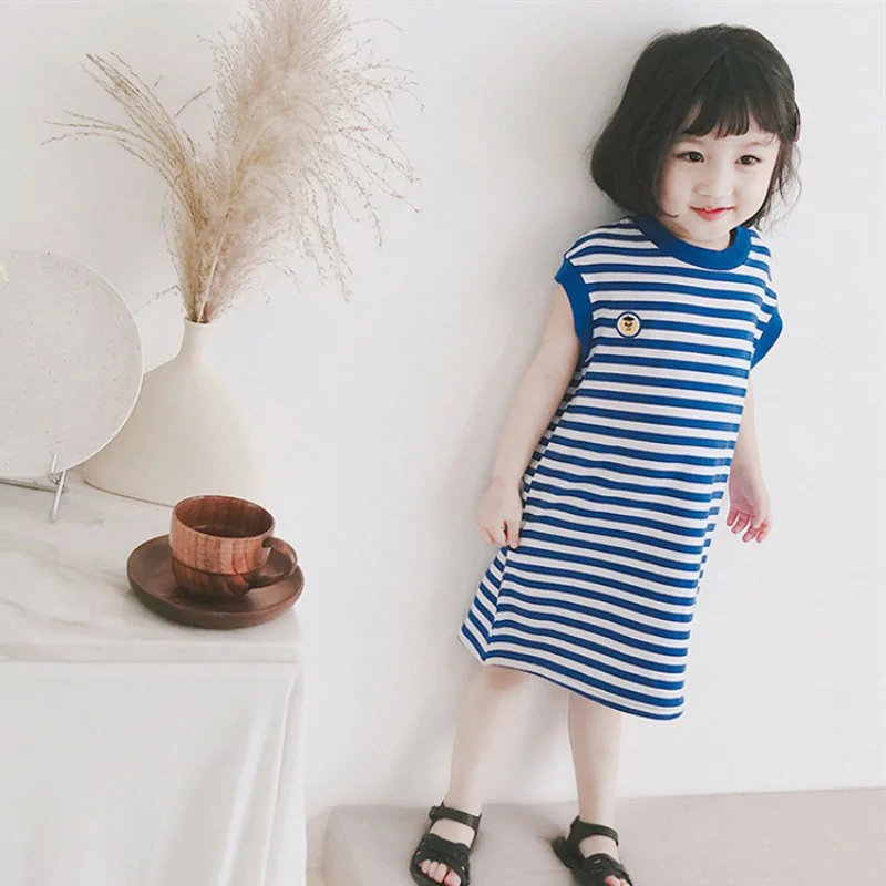 Girls' Striped Navy Dress Tank Dress25Summer New Foreign Trade Children's Wear Delivery3-8Years Old