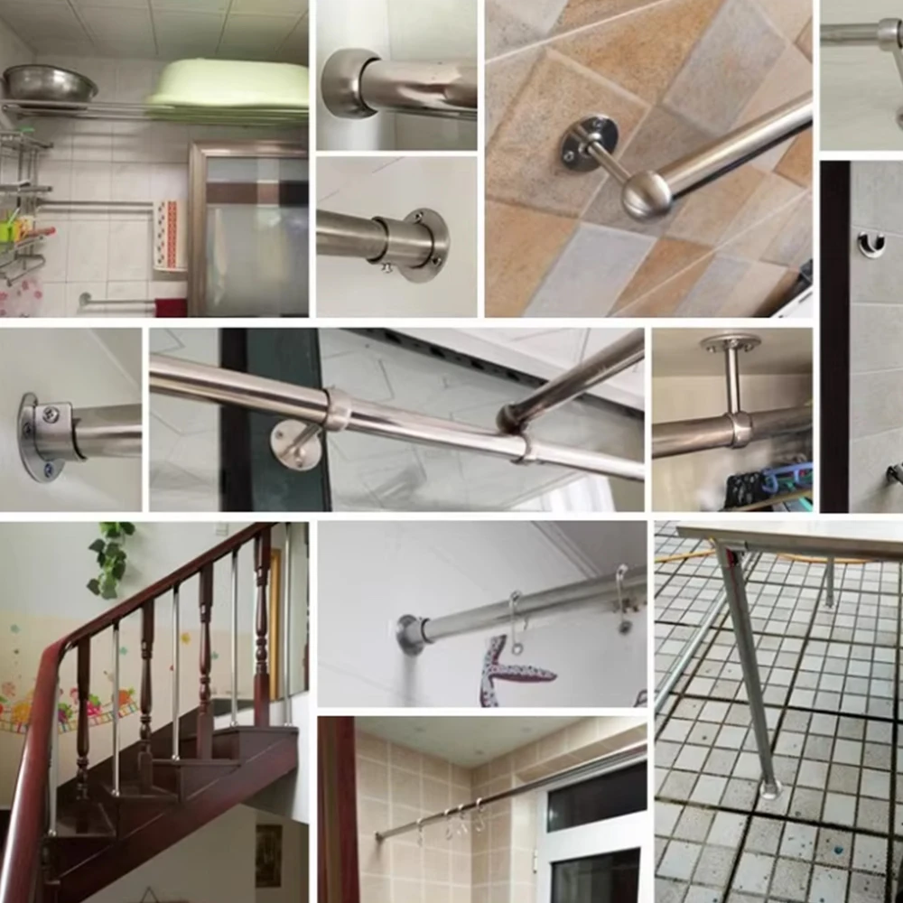 2-4Pcs 19 22 25 32mm 60/80mm Lenght Stainless Steel Pole Socket Flange Rod Holder Wall Mount Pipe Bracket for Closet