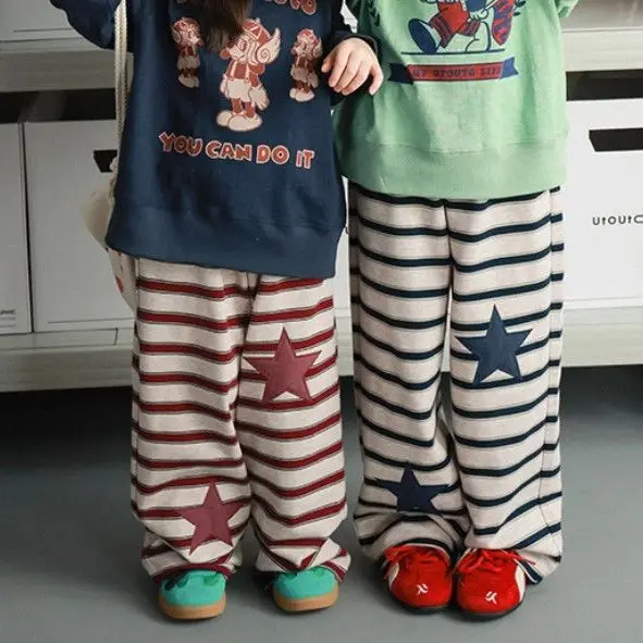 

Girls Striped Star Pants Autumn Casual Straight Pants Girls Striped Sweatpants Loose Pants Fashion casual
