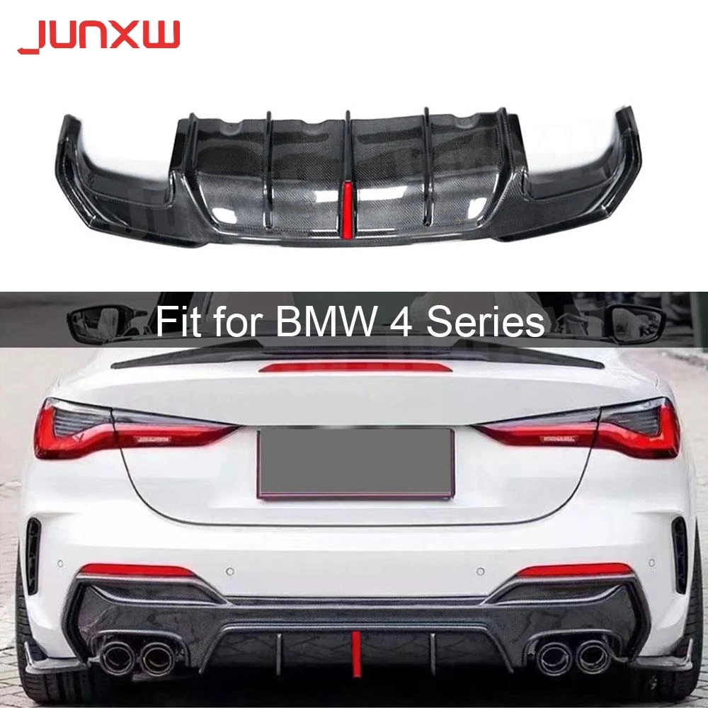 For BMW 4 Series G22 G23 Coupe 2021 + Carbon Fiber Rear Bumper Lip Diffuser With LED Light Car Styling FRP