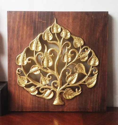 Large gold leaf Bodhi solid wood electric meter box decoration covering painter's square hanging decoration