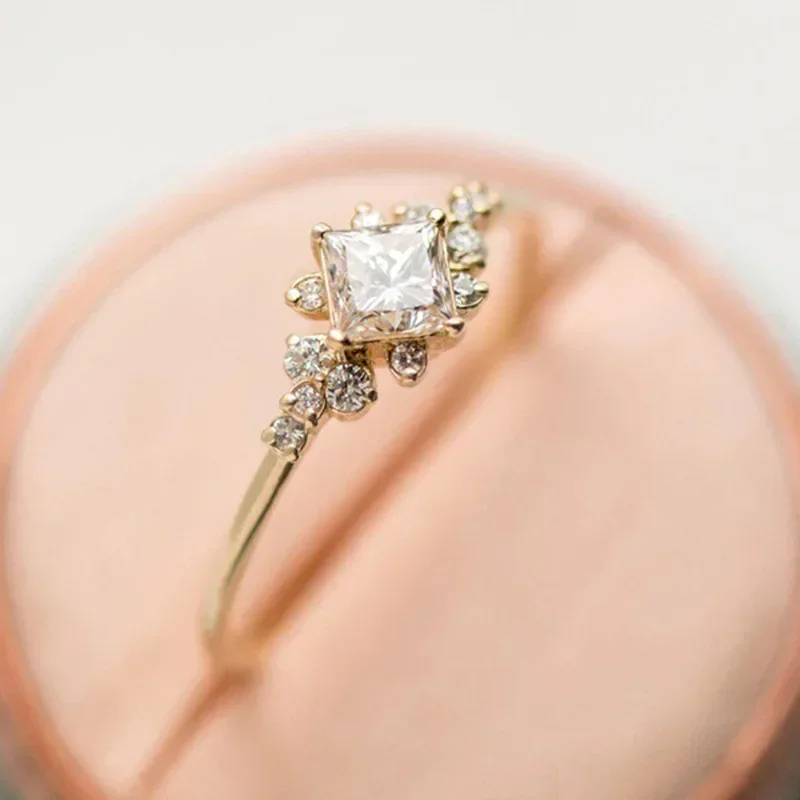 2026 New High End Inlaid Square Diamond Zircon Women's Ring Cross Border European and American Gold Plated Engagement