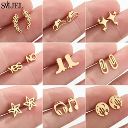 Fashion Stainless Steel Piercing Stud Earrings for Women Leaves Boots Star Cactus Music Small Earings Girls Cartilage Ear Studs