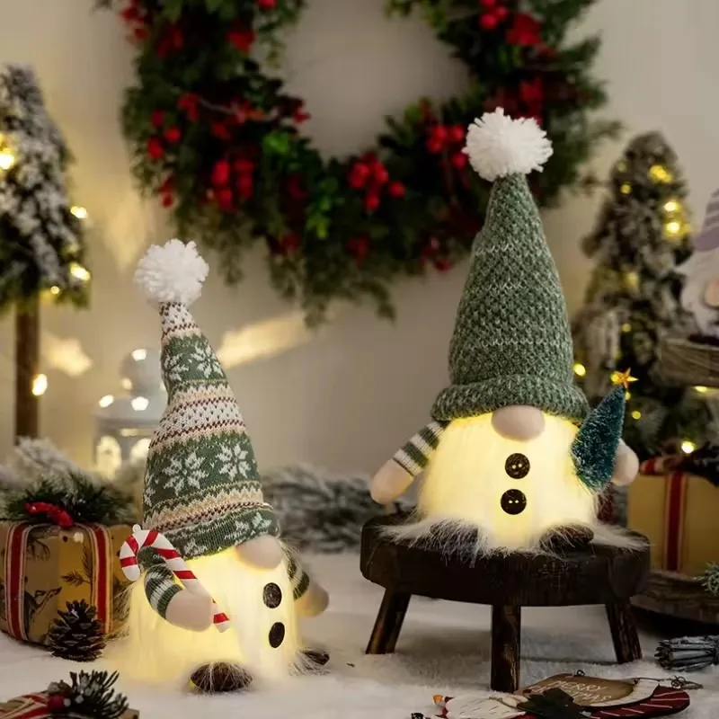 

2025 Christmas Glowing Gnome Ornaments - Knitted Doll with LED Light, Home Xmas Decor for Navidad & New Year 2026 Present