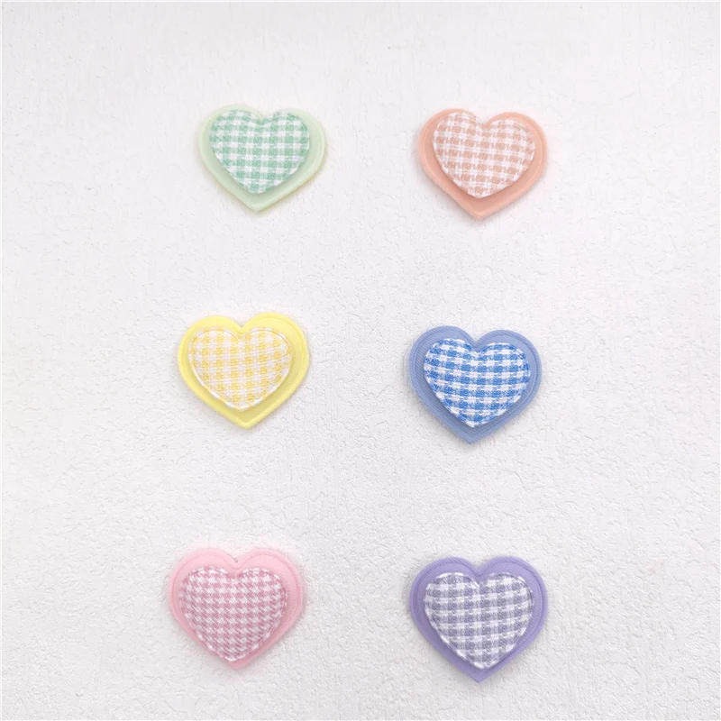 40Pcs/Lot 4*3.5CM Lattice Two Layer Heart Padded Appliques For DIY Handmade Children Headwear Garment Accessories Patches