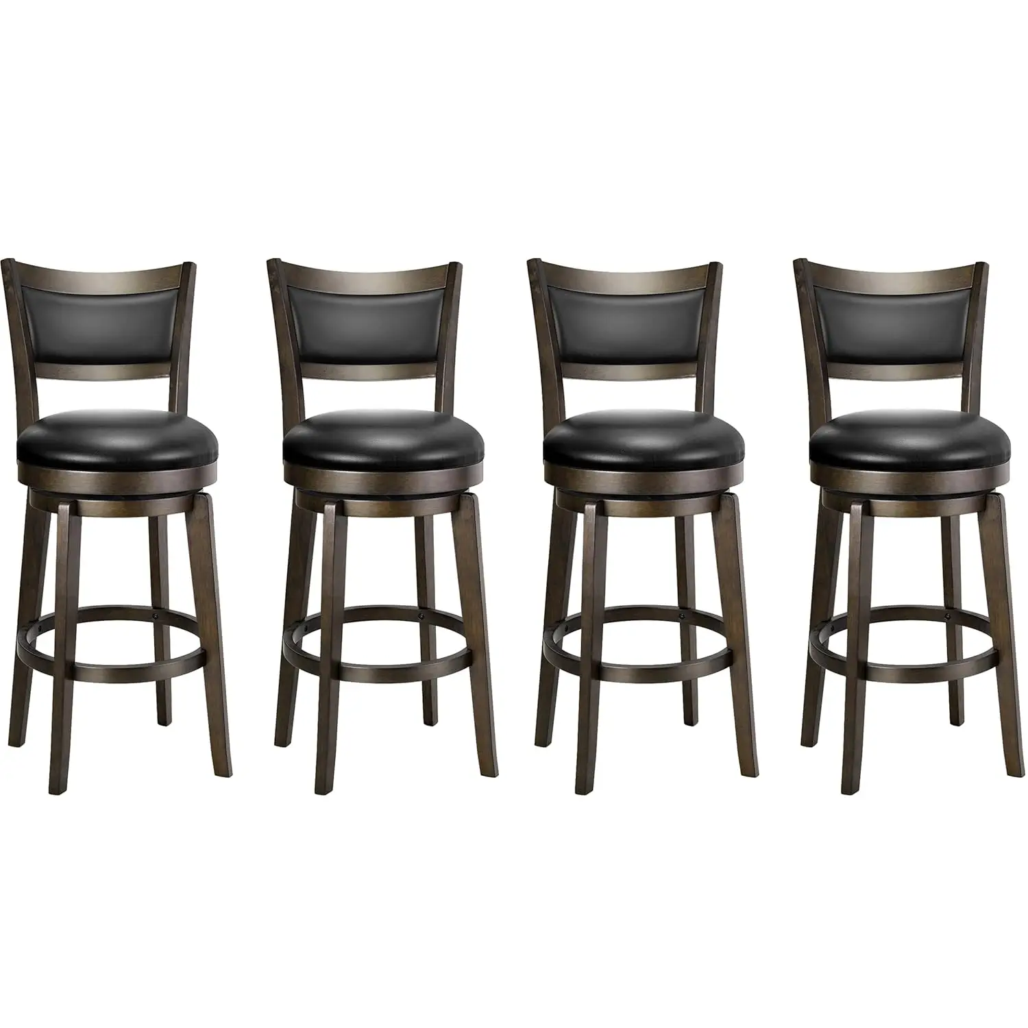 

26in Swivel Bar Stools Set of 4 Faux Leather High Back Solid Wood Legs Wrap Footrest Kitchen Island Pub Use, Customized