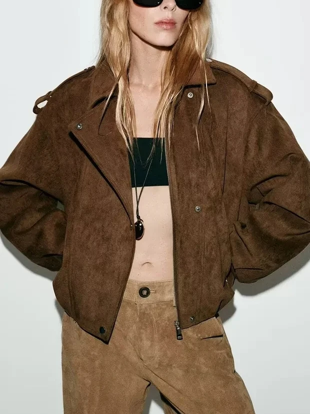 

Женская свободная мотоциклетная куртка-жакет, весна 2026, для повседневной носки, из полиэстера, с длинными рукавами, укороченная, на молнии