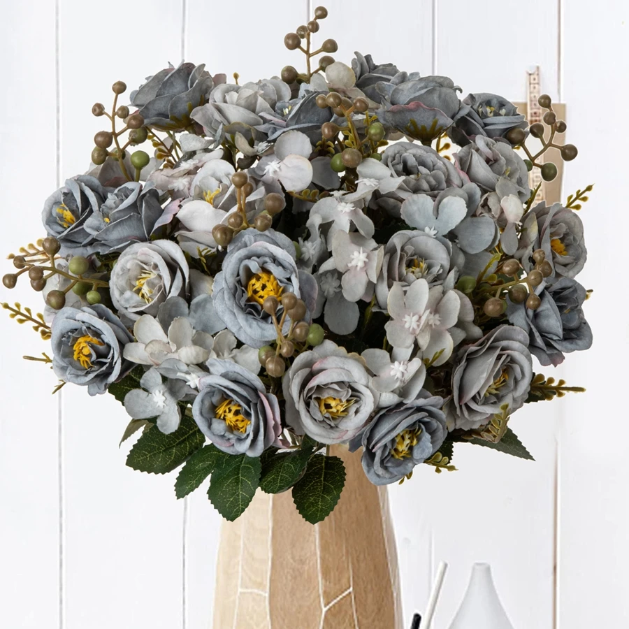 Künstliche Blumen, Seidenfranzösische Rosen, für Hochzeiten, Zuhause, Zimmer, Tisch, Festdekoration, Außenbereich, Garten, Brautstrauß, DIY-Geschenk, Accessoires – Detail 4