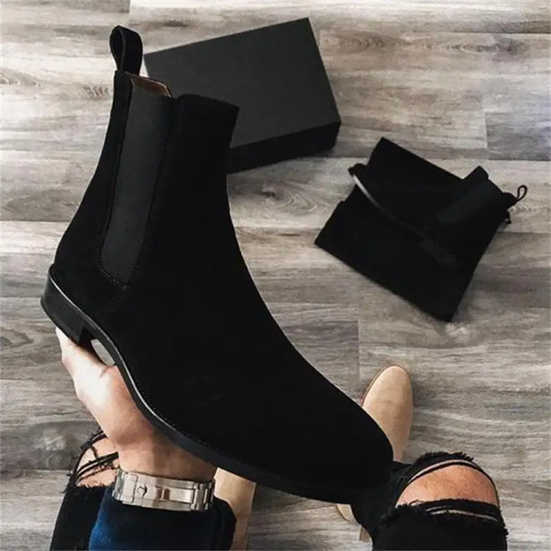Buty Chelsea dla mężczyzn wino czerwone czarne sztuczny zamsz biznesowe na niskim obcasie ręcznie robione modne darmowa wysyłka męskie buty