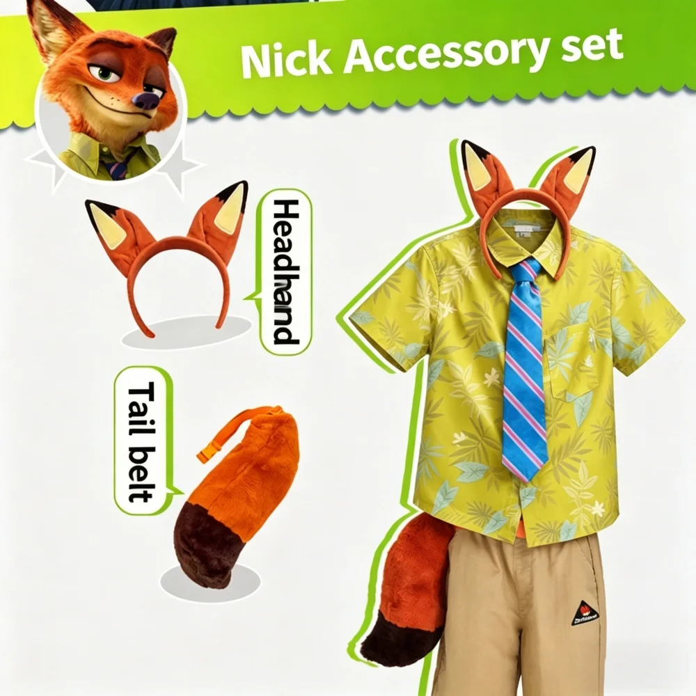 

Genuine Disney Zootopia Judy Nick Cosplay Costume Set with Headband and Belt Birthday Christmas Party Favor Gift Dress Up Outfit