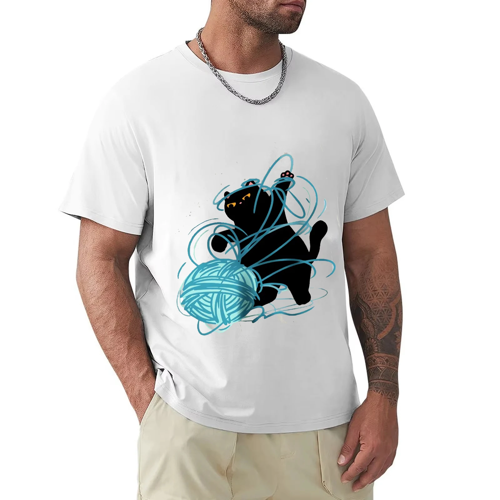 The Little Cat Tidying Up The String Ballcotton Women T-Shirts Cartoons Prints T Shirt O-Neck Soft Oversize Tops Summer Clothes