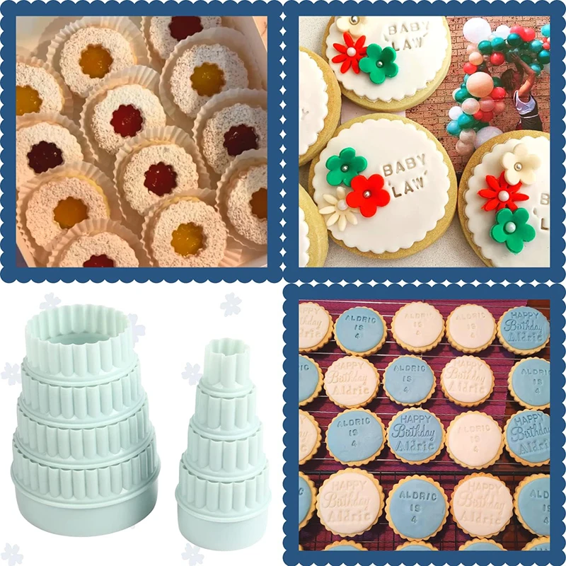 8Pcs/Set Cookie Cutters Plastic Cupcake Round Biscuit Cutters Light Green Wave Doublesided Cookie Tool DIY Cookie Dough Cutters