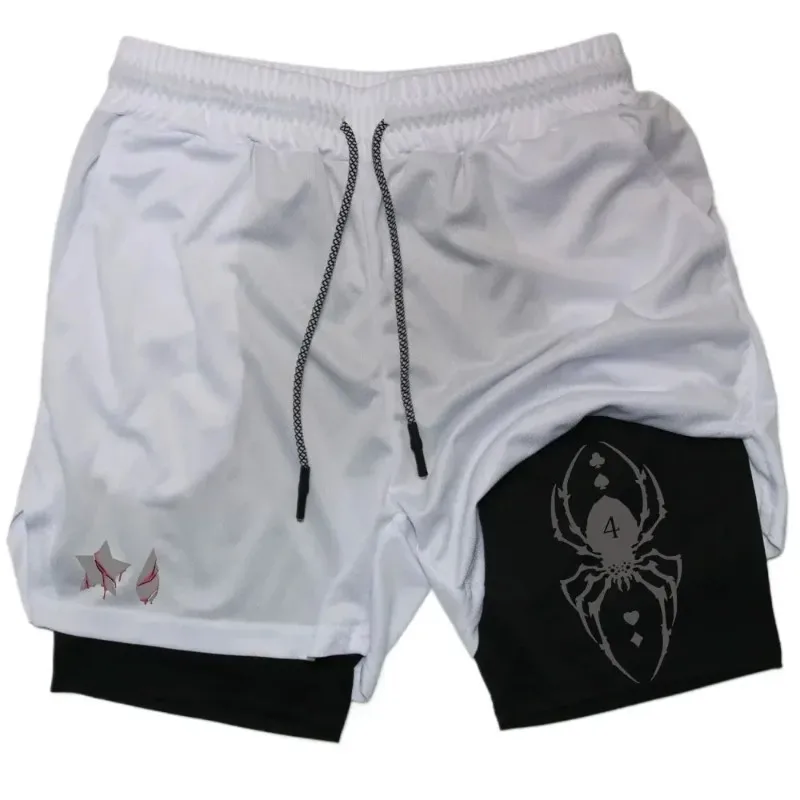 Anime Hunter X Hunter Performance Shorts Men 2-in-1 Running Compression Shorts Training Sport Gym Quick Dry Shorts with Pockets