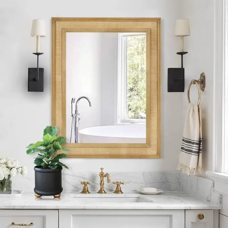 Custom Creative Retro Solid Wood Floor Mirror Wall Mounted Decorative Mirror for Living Room Entrance Bathroom Makeup Full