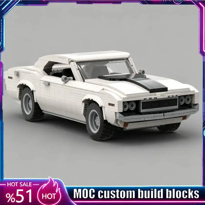 

1513PCS Retro Highway Scene Classic Muscle Car Model Building Blocks Assembly Educational Toy Birthday Collection Display Gift