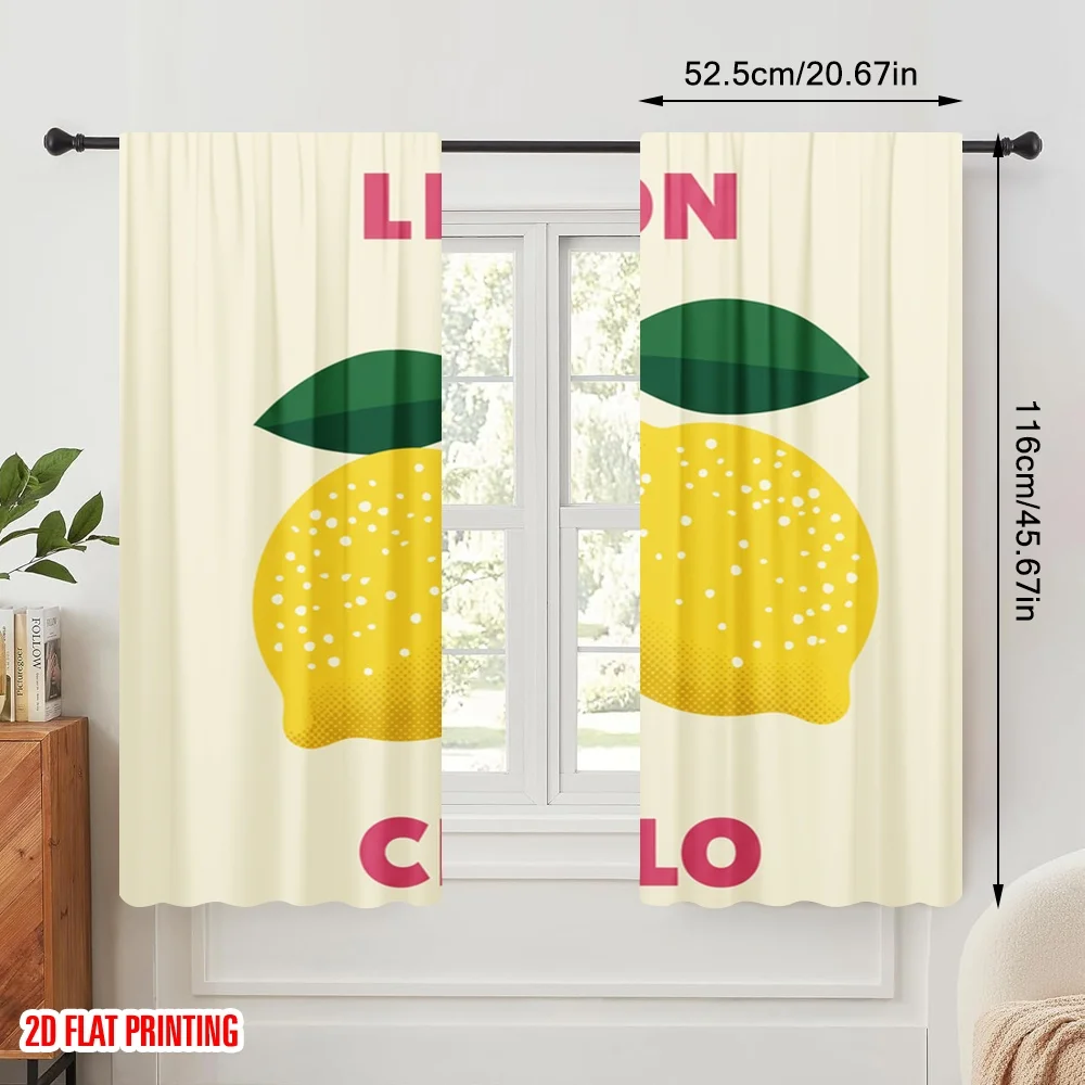 2pcs 2D flat printing Curtains Limoncello lemons art 100% Polyester Without Electricity Festive Wall Decor Perfect for Entryway