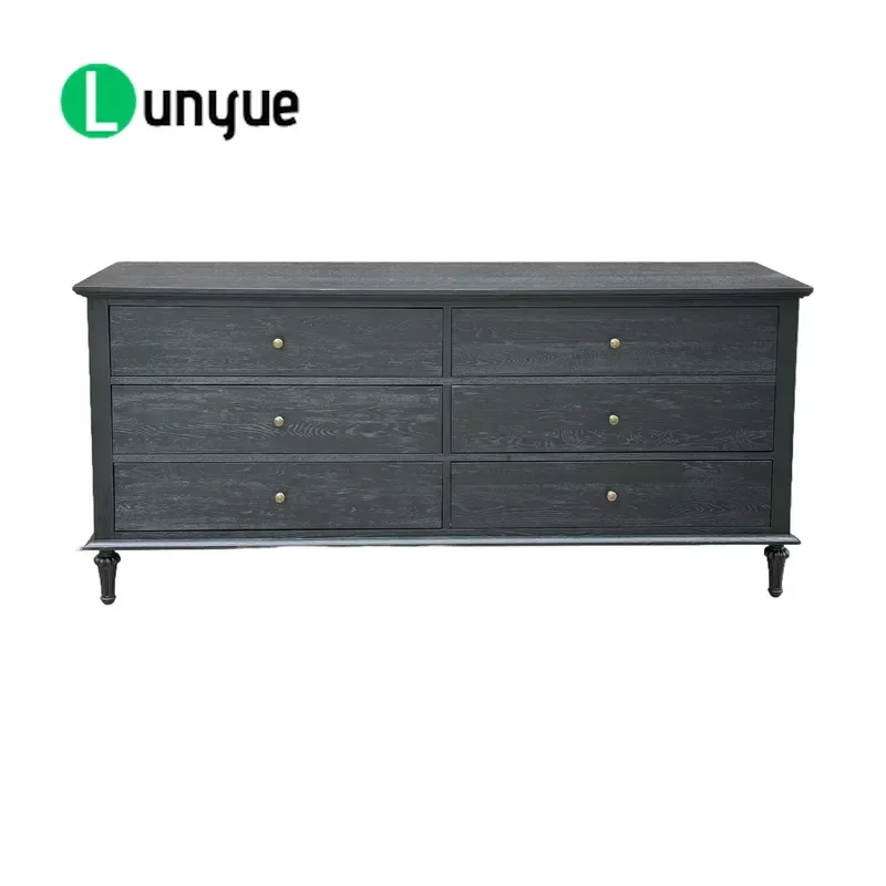 French Style 6 Drawer Solid Oak Wood Dresser Bedroom Storage Cabinet Locker Furniture Home Decor