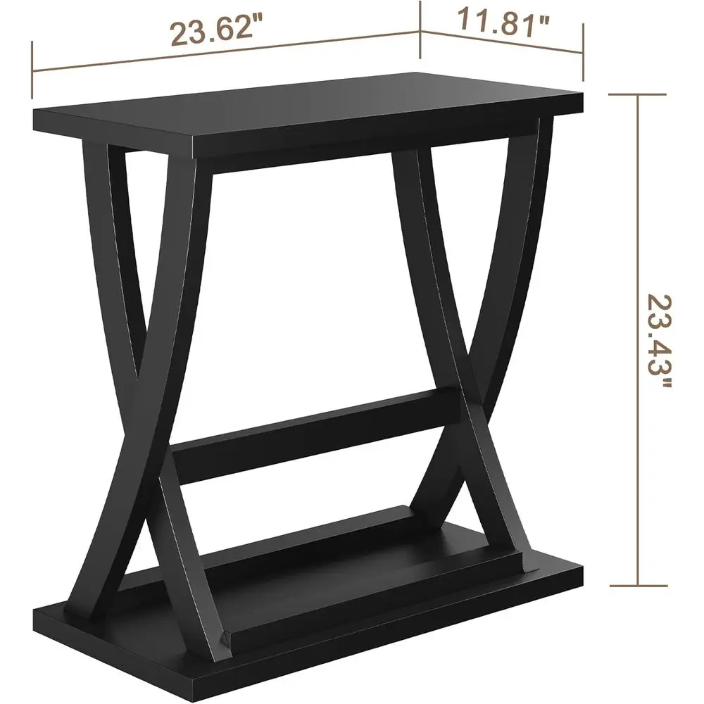 Mesa moderna com detalhes em X com prateleira, mesa lateral compacta de armazenamento para sala de estar, quarto e espaços pequenos