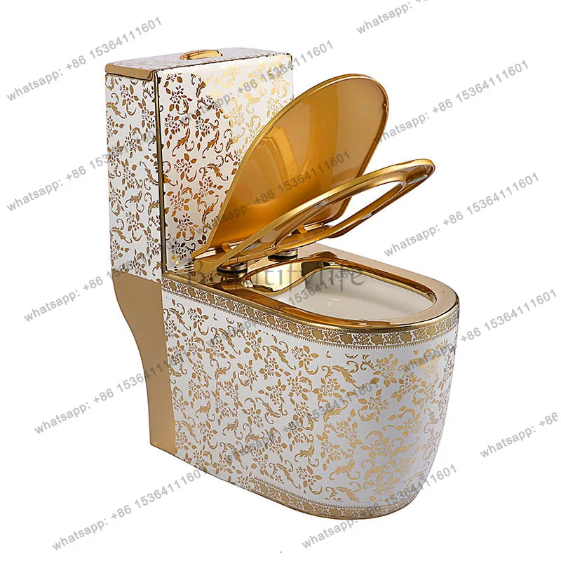 Gold one-piece toilet colorful phoenix pattern local tyrant gold siphon toilet