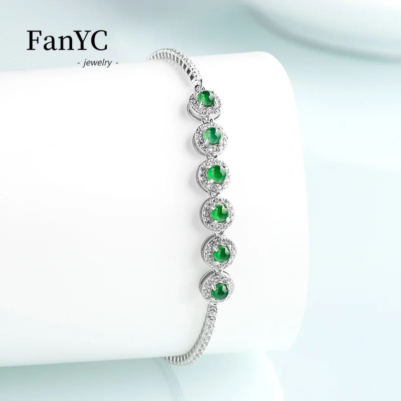 Natural Grade A Jadeite Yang Green Six-Six Good Fortune Bracelet Stylish High-End Ice-Type Jade Jewelry Exquisite Gift for Women