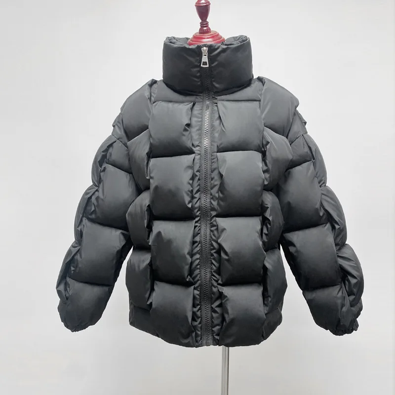 Winter Chic Warm Puffer Jacket Women Parkas Stripe Knit Thick Jacket Streetwear Harajuku Aesthetics Clothes Cotton-padded Jacket