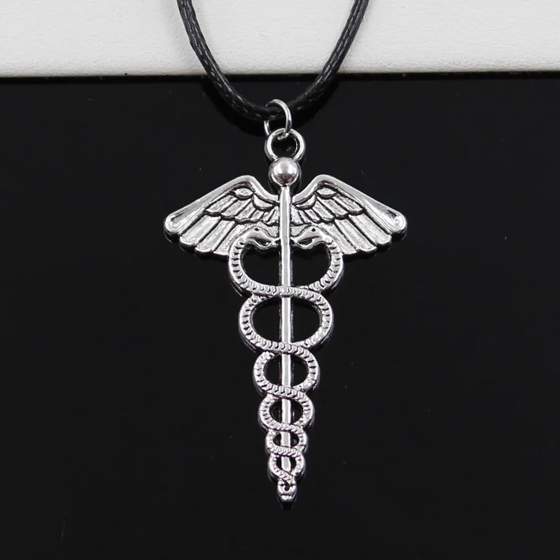 Colgante de caduceo con símbolo de medicina, gargantilla de cuero negro, a precio de fábrica, joyería hecha a mano, novedad