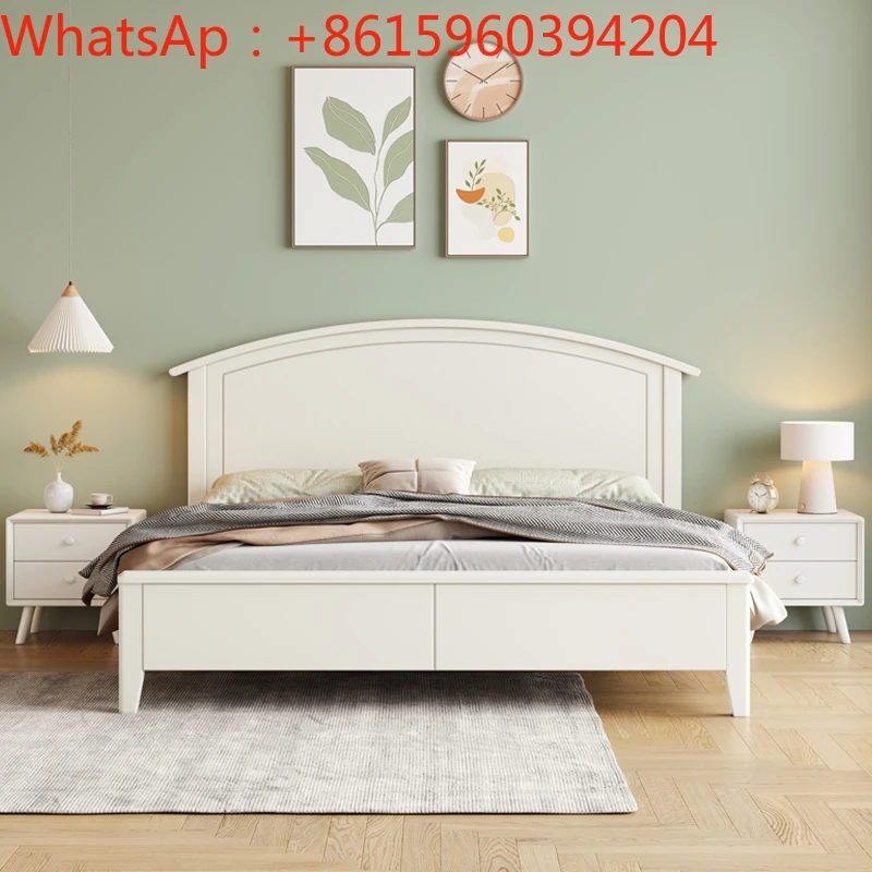 Modern simple full solid wood bed 1.8 meters, master bedroom light luxury white double bed 1.5 cream style Nordic children's bed