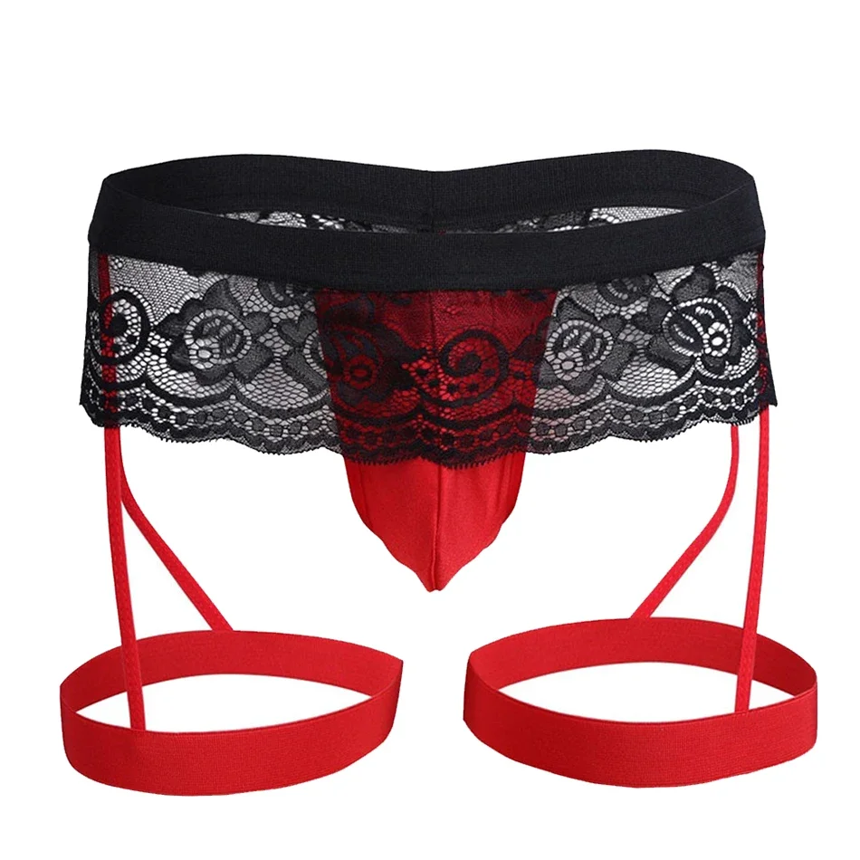 Men Sexy See-through Hollow Out Lace Lingerie Low Waist G-String Panties Thong Briefs Knickers Male Sex Boxers Briefs