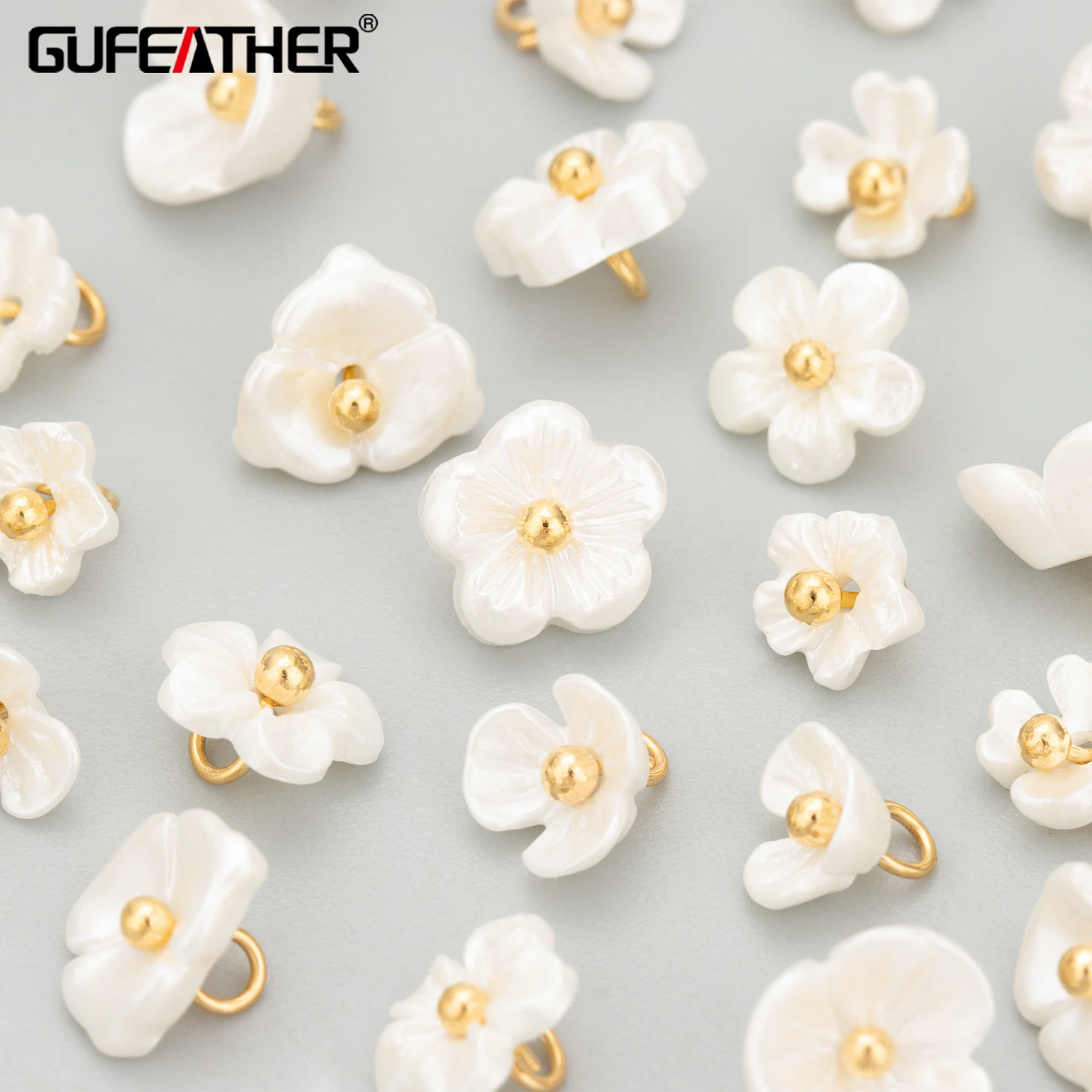 GUFEATHER 50 sztuk/partia, MF49, akcesoria jubilerskie, 18-karatowe pozłacane, miedź, tworzywo sztuczne, ręcznie robione, wisiorki, diy wisiorki kwiatowe, tworzenie biżuterii