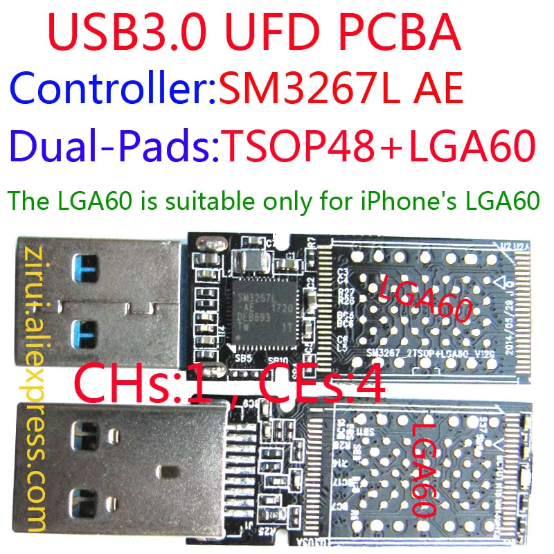 SM3267L AE UFD PCBA, 3267AE USB3.0 FLASH DRIVE PCBA, DIY UDF Kits, LGA60 Special Pad,ONLY FOR some LGA60 E2NAND