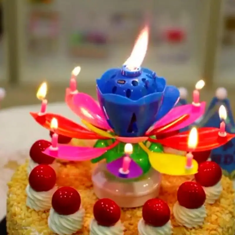 Lotus Candle Rotating Lotus Birthday Candle Cake Cupcake Candle LED Festive Electric Flower Candle Singing Candle-Powered