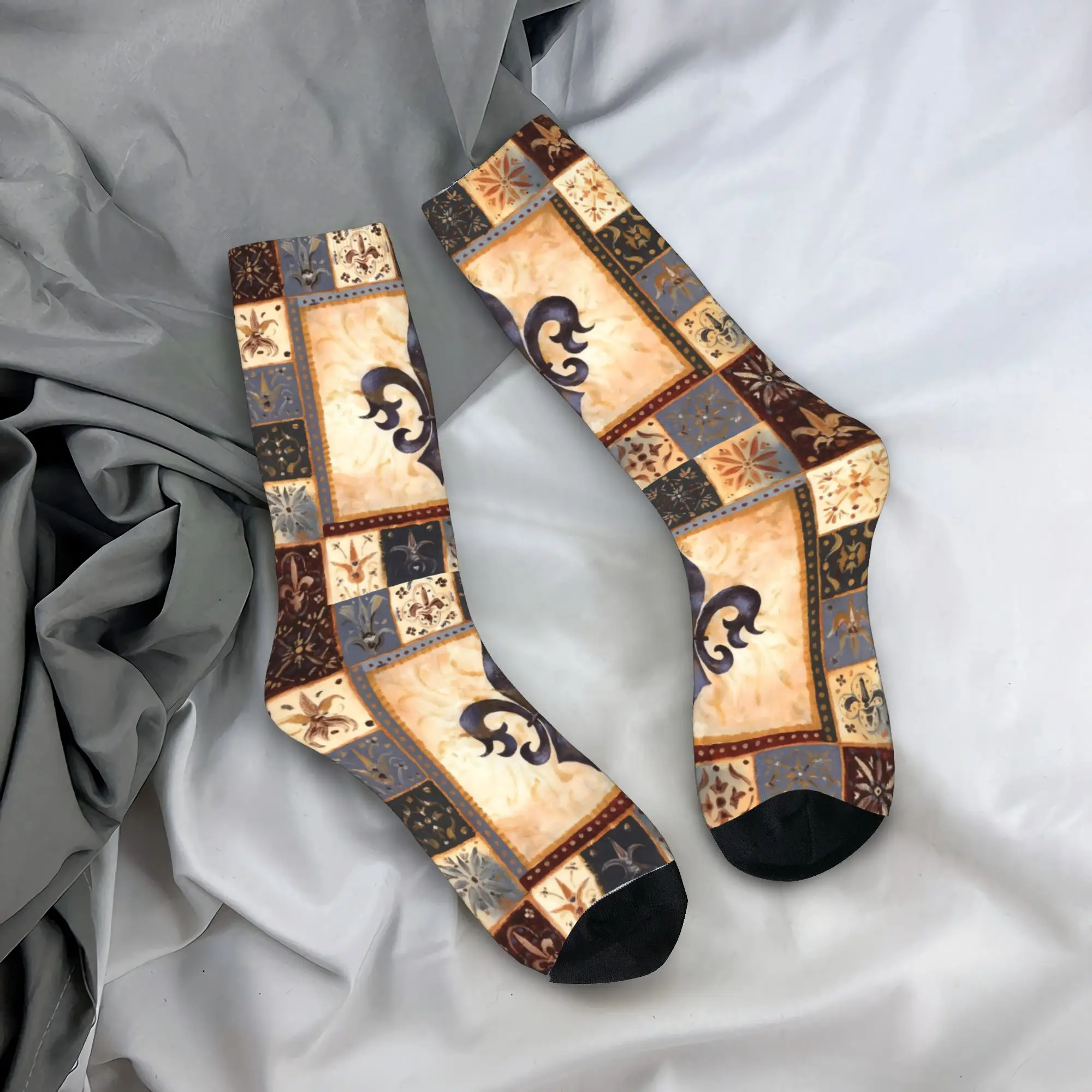 مخصص كول رجل فلور دي ليز فستان الجوارب للجنسين دافئ مريح ثلاثية الأبعاد طباعة زهرة الوطنية فرنسا طاقم الجوارب #3