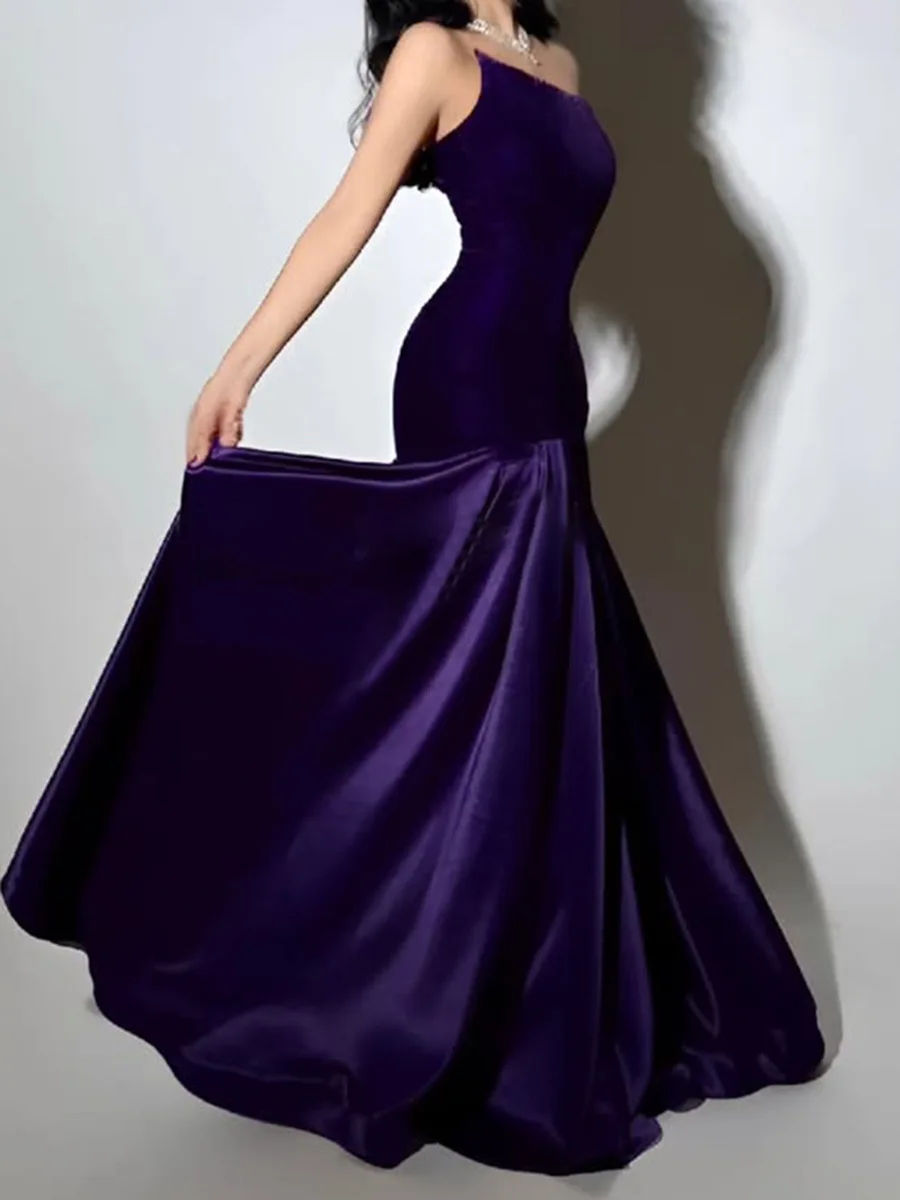 فساتين سهرة رسمية أنيقة من الساتان المخملي الأرجواني مخصصة حورية البحر العربية ذيل السمكة للحفلات الراقصة للنساء رداء حفلات رسمي 2025