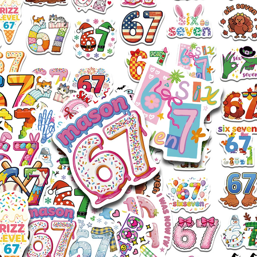 50pcs Cartoon Number Six Secen Stickers Decals For Phone Scrapbook Suitcase Skateboard Helmet DIY Graffiti Waterproof Stickers