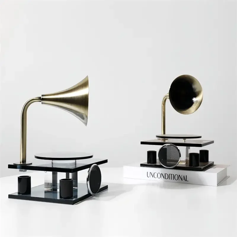 Nordic Luxury Crystal Phonograph Figurines Decoration Home Bedroom Sculpture Ornaments Study Office Statue Accessories Items