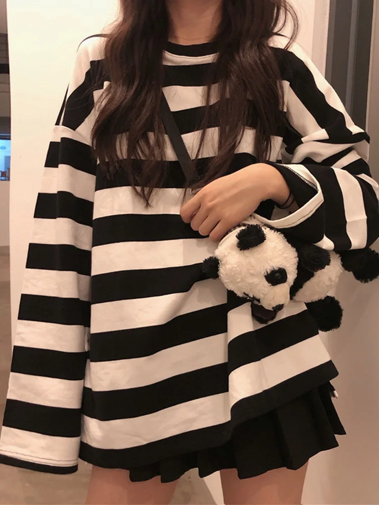 Striped Shirt Streetwear Harajuku Couple Tops Female Long Sleeve Gothic Shirts Spring Woman T-shirt Vintage Blouse Tops