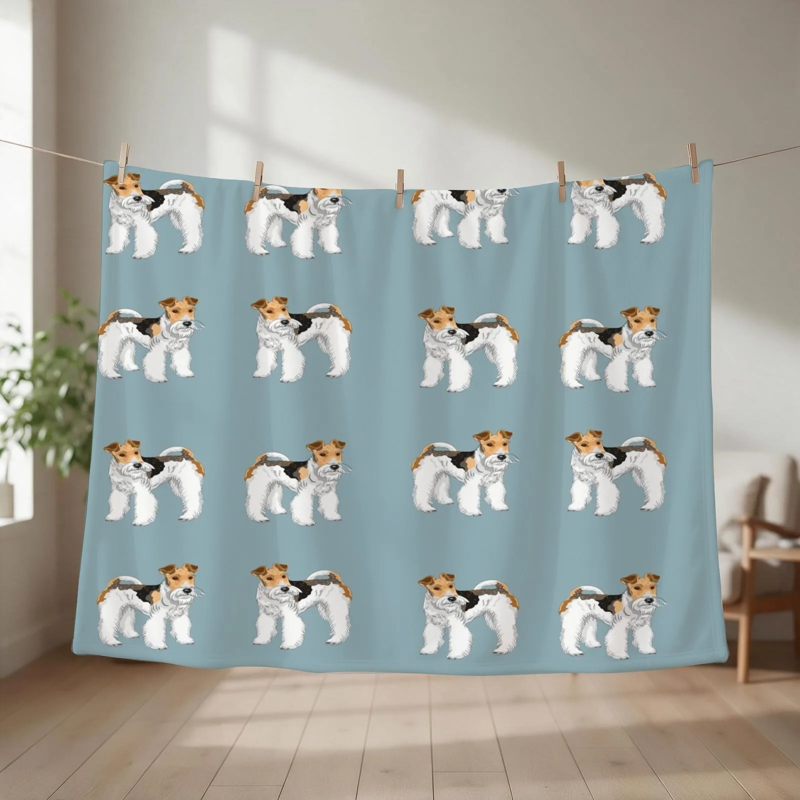 Retro Wire Haired Fox Terrier Design Throw Blanket Soft Big heavy to sleep for babies wednesday Blankets