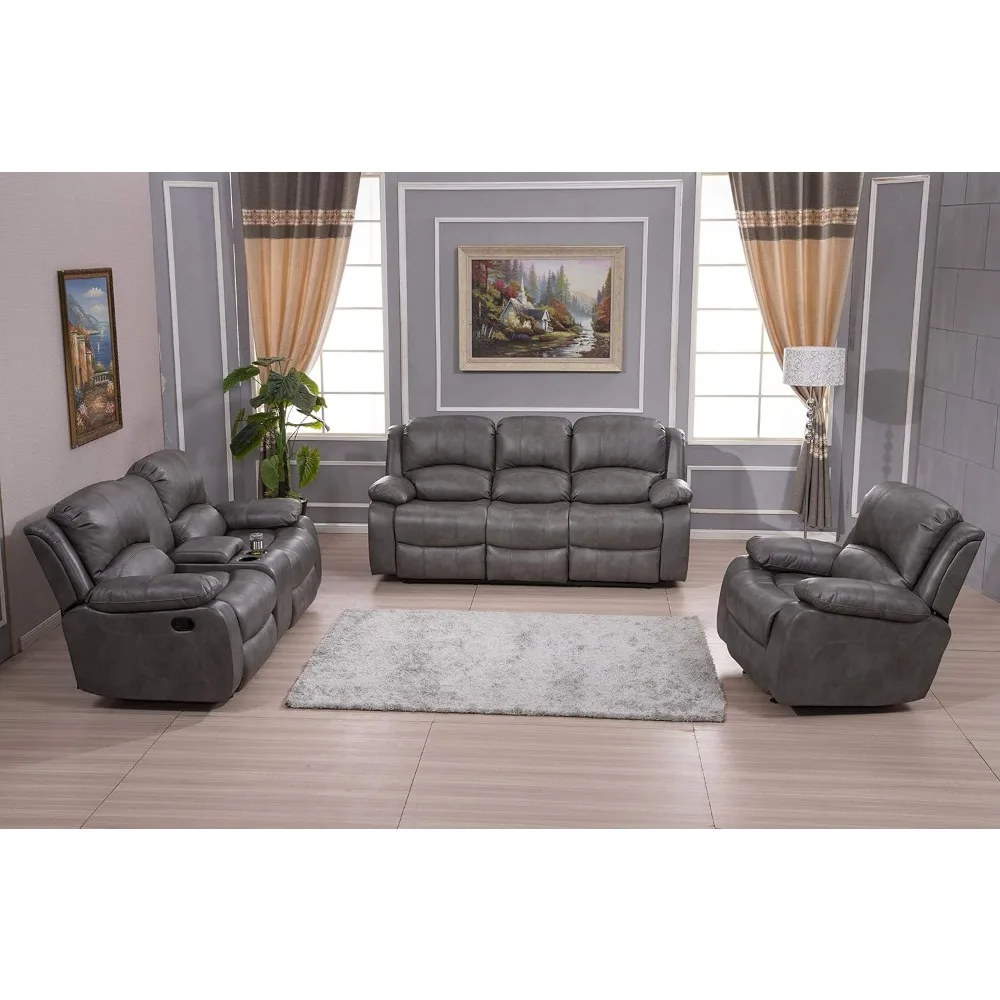 Ensemble de canapé inclinable en cuir collé, causeuse fœtale, chaise de salon, plusieurs couleurs, gris, 8018, 3 pièces