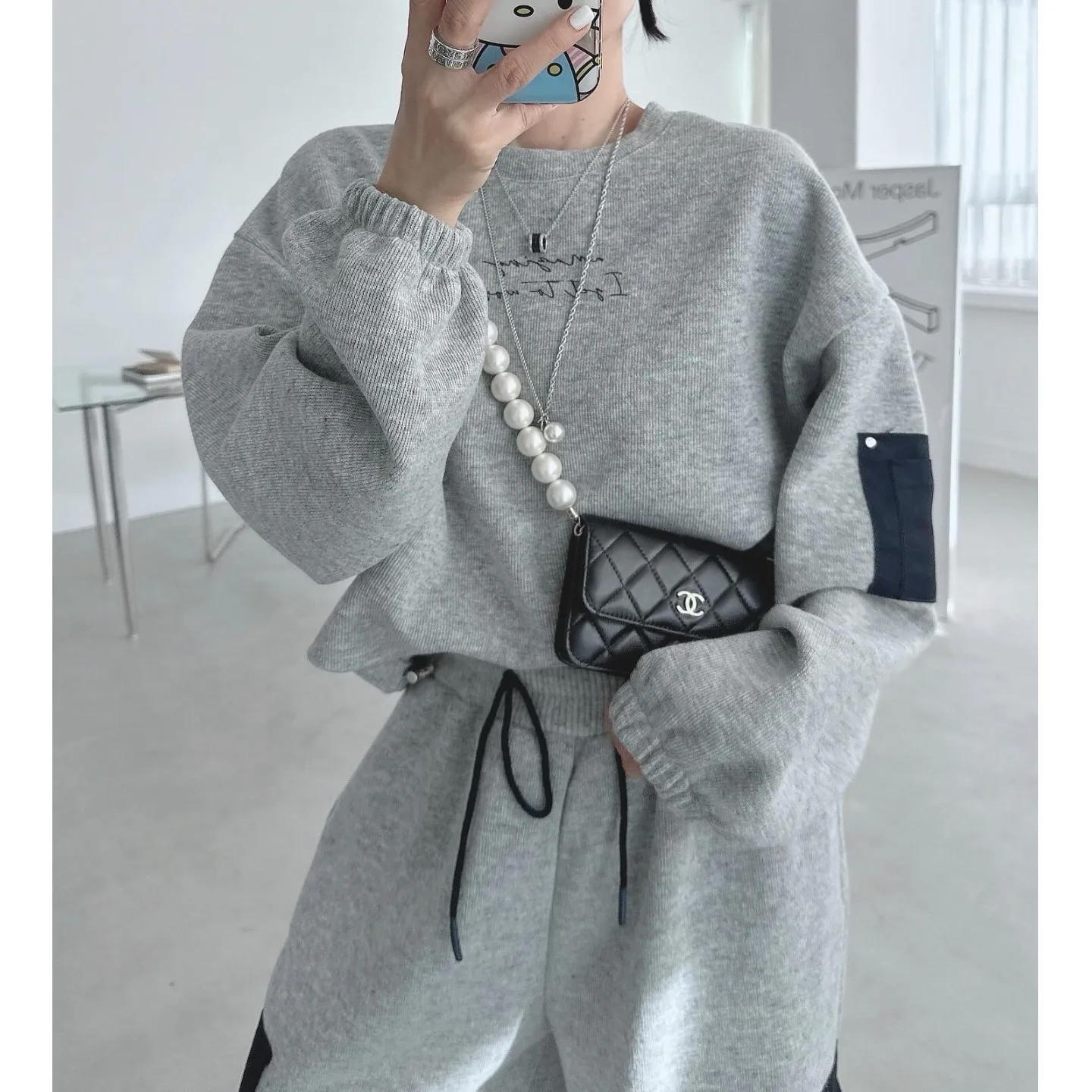 Retro Chic Lange Sve Sweatshirt Hoge Taille Broek Set Koreaanse Sle Herfst Winter Faion Streetwear Casual Comfortabel