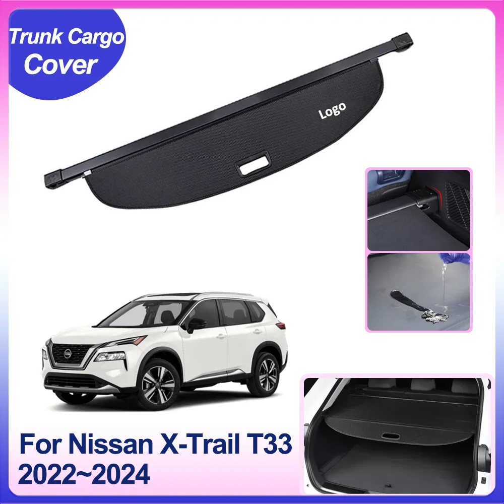 For Nissan X-Trail Rogue T33 2022~2024 Rear Trunk Cargo Cover Security Partition Board Shield Shade Curtains Interior Accessorie