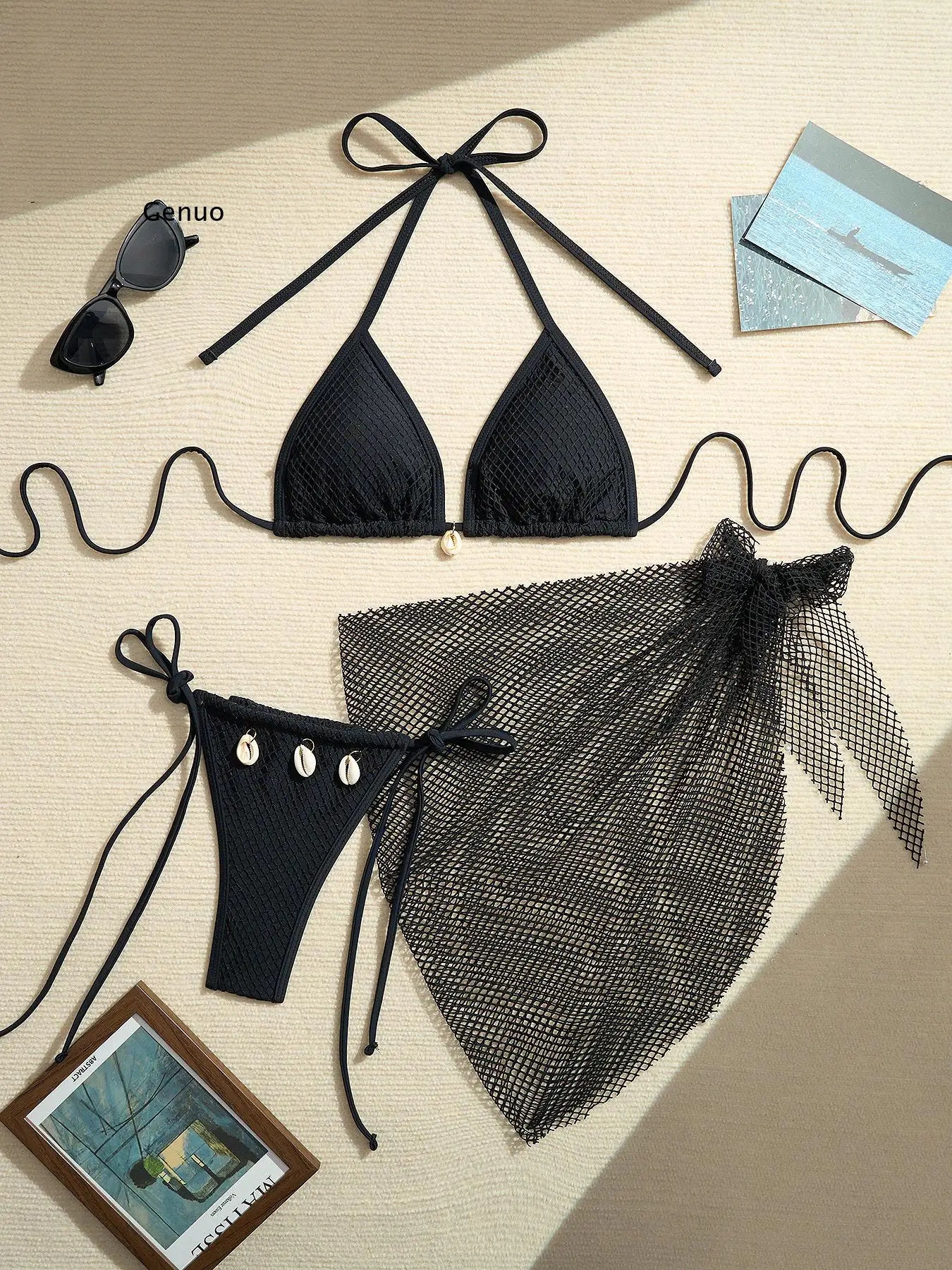 

Women's Triangle Halter Push Up Bikini Set Tie Side High Leg Two Piece Bathing Suit