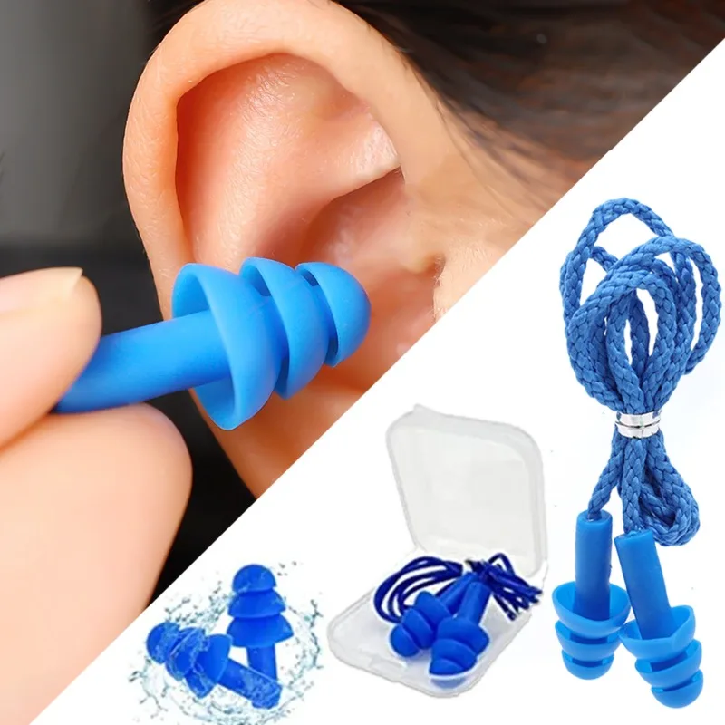 Silicone Corded Ear Plug With Rope Protector Anti Lost Reusable Hearing Protection Noise Reduction Safe Swimming Work Earplugs