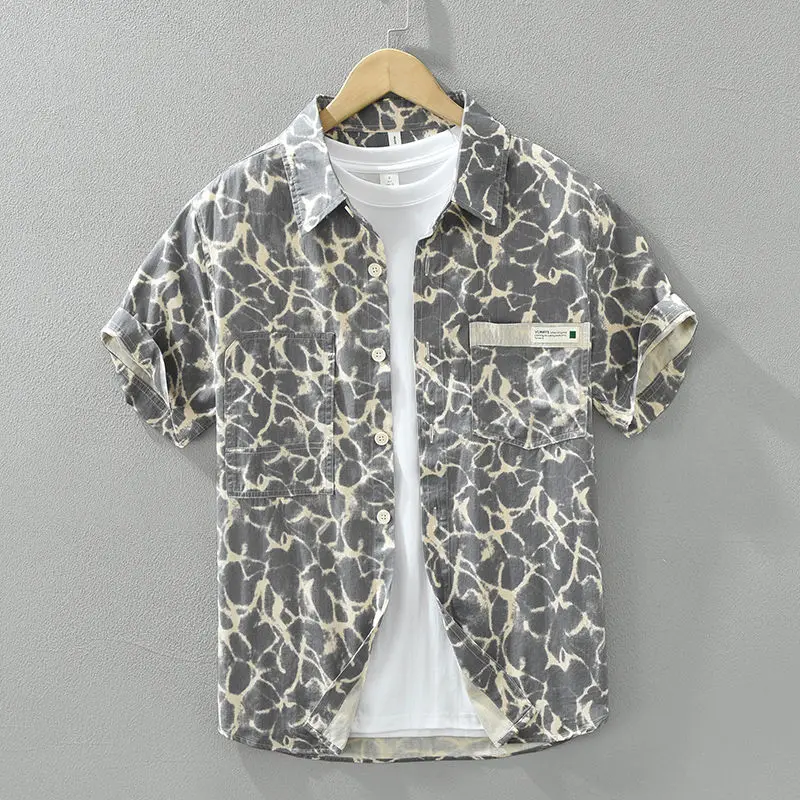 

Summer Japanese Full-print Short-sleeved Shirt for Men's Fashion 2025 New Literary Style Workwear Casual Loose