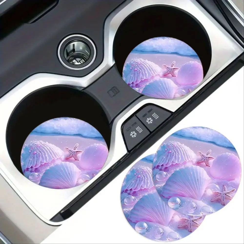 Sea Shell And Starfish EVA Car Cup Holder Coasters Absorbent Washable Slip-Resistant Auto Mats